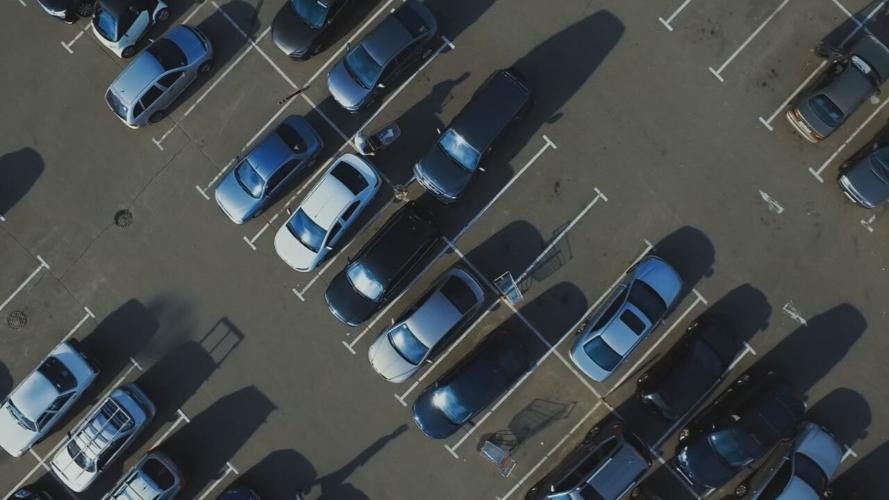 Aerial view of vehicles in a parking lot