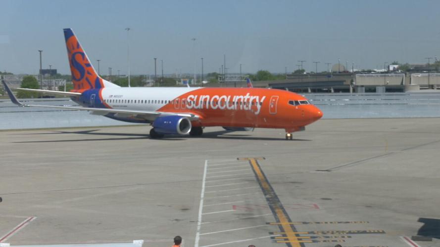 A Sun Country airline aircraft at the Louisville Muhammad Ali International Airport