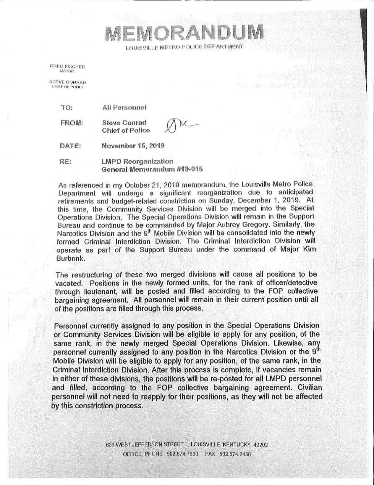 LMPD Memo 11/15/19