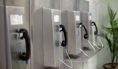 Row of pay phones in