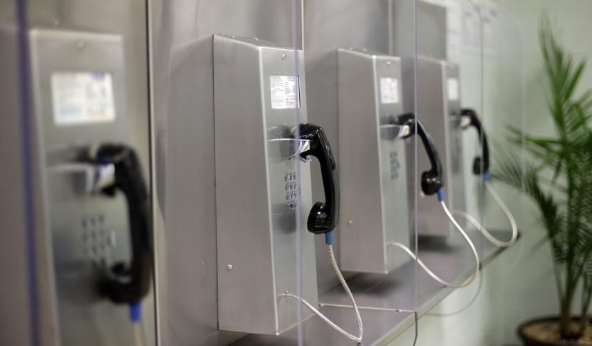 Row of pay phones in