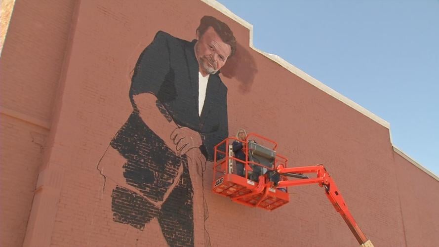 John Mellencamp mural on the side of The Old Guitar Music Store in Seymour, Indiana
