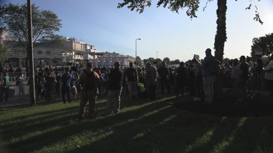 Protesters gather outside Churchill Downs during Kentucky Derby