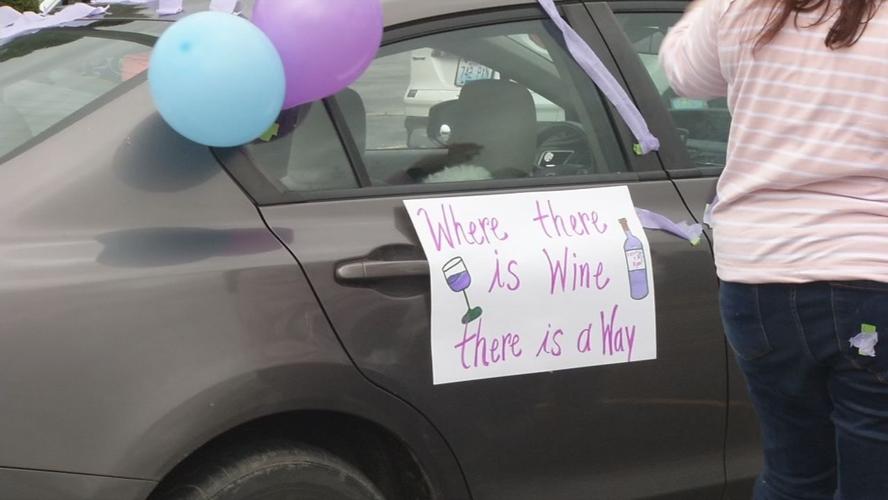 Car in wedding parade for Katie and Ryan Loveall