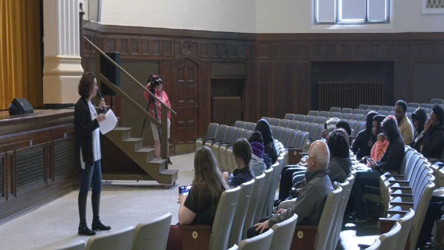 Maggie Harlow addresses Shawnee students