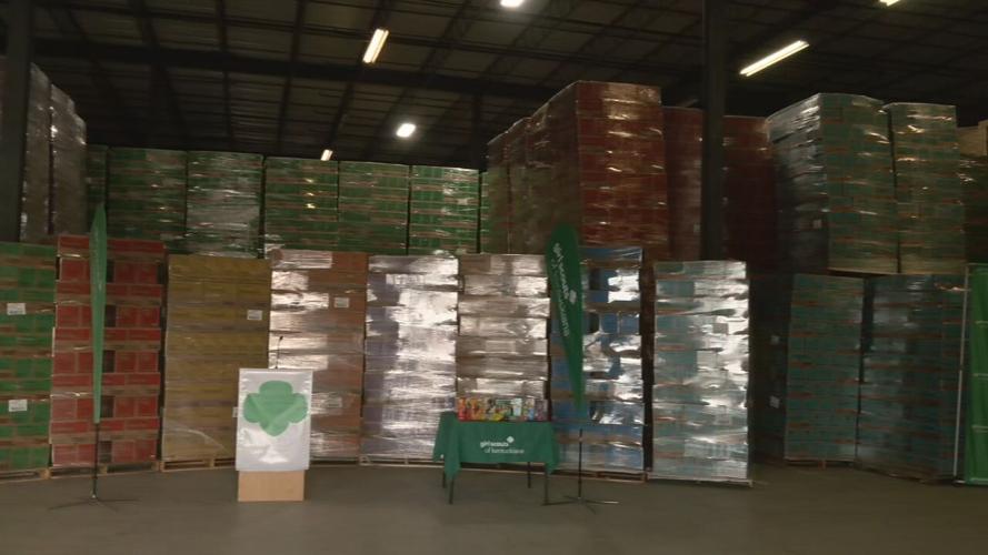 Boxes of cookies at Girl Scout Cookie warehouse in Louisville
