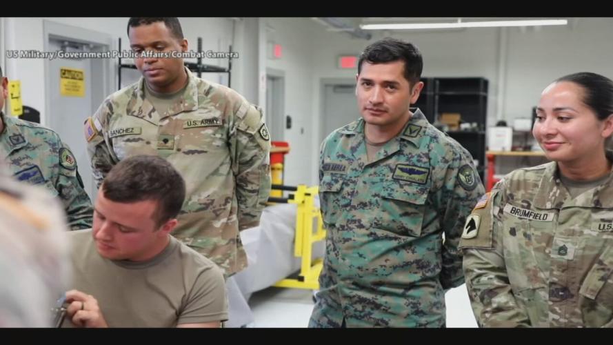 Members of Ecuador's army train with Kentucky National Guard members in June 2023