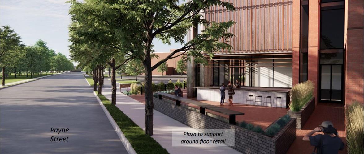 Rendering proposed Distillery Commons building