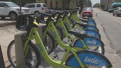 LouVelo rental bikes in downtown Louisville, Ky.