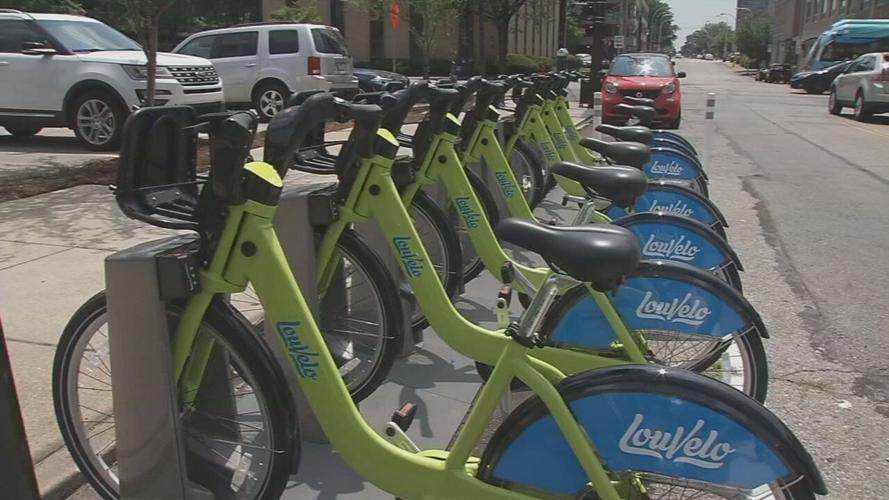 LouVelo rental bikes in downtown Louisville, Ky.