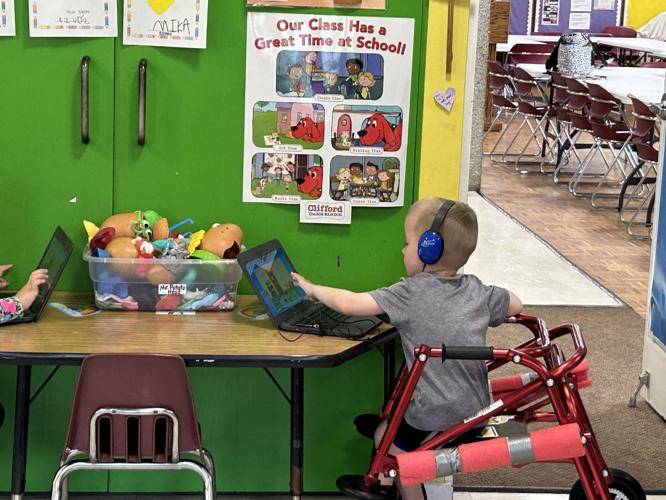 Luke working in his classroom at Our Savior Lutheran Church