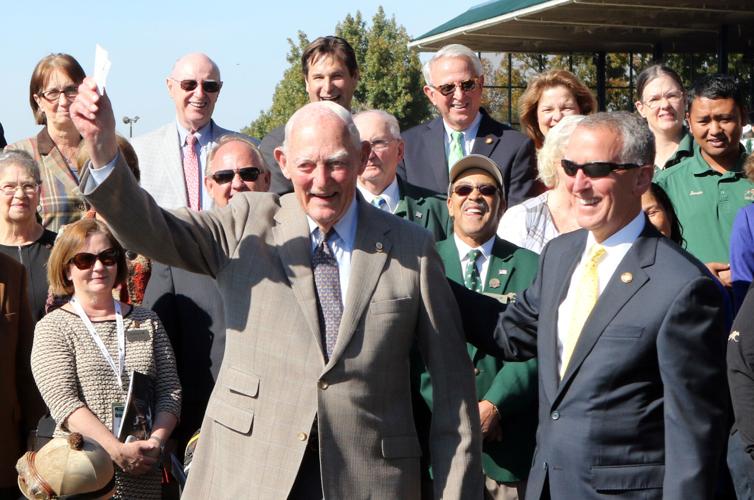 Ted Bassett celebrates his 95th Birthday in the Keeneland winners circle during the 2016 Keeneland Fall Meet