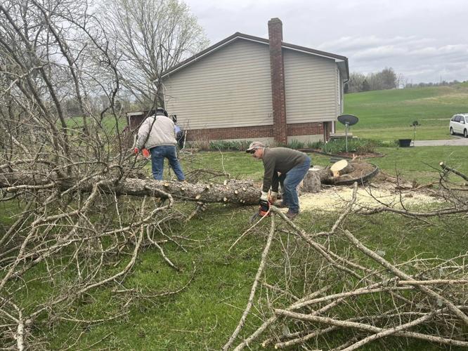 A downed tree on Cedar Line Court in Meade County, Kentucky on April 6, 2023.