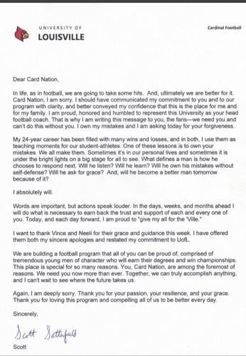 Scott Satterfield letter