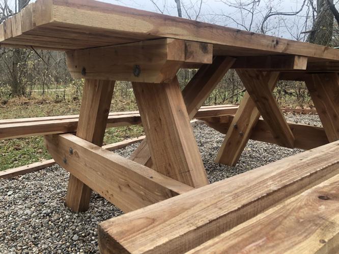 One of three tables built for Natalie Young's Eagle Scout Project