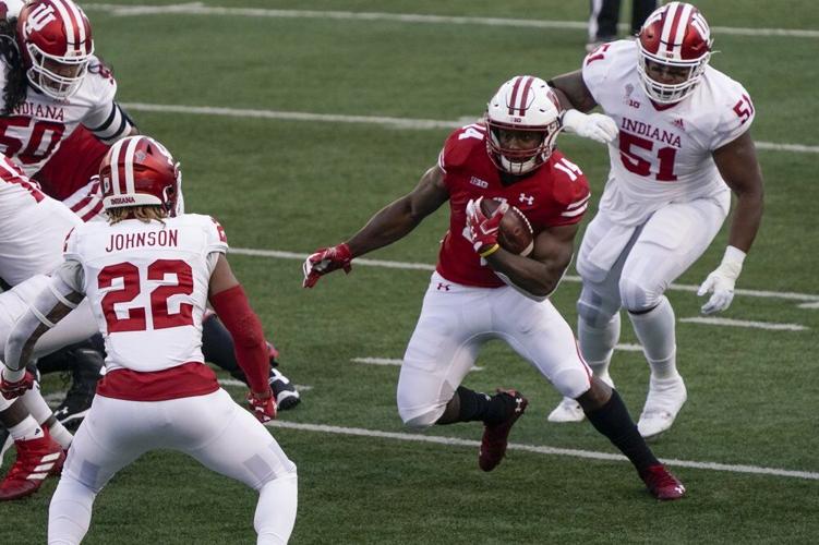 Wisconsin's Nakia Watson runs during the first half of an NCAA college football game against Indiana