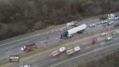 Aerial of I-264 crash involving ambulance 1-7-19