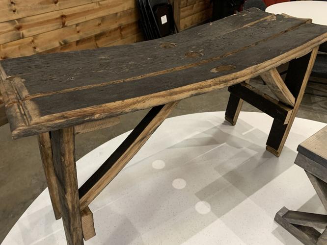 Arts on the Green wooden bench