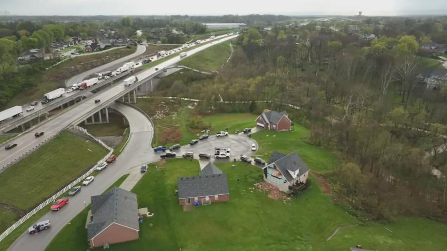 Drone picture of storm damage in Boulder Creek in Jeff, Ind. - 4.2.24