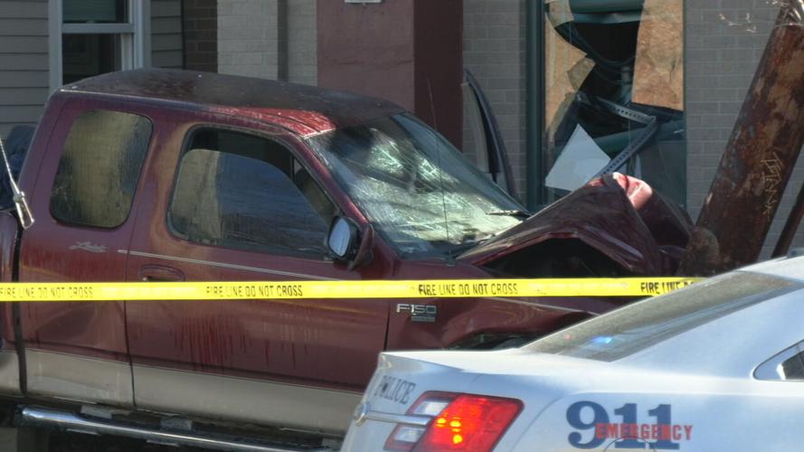 Wrecked truck after Jan. 26, 2022 LMPD pursuit of carjacking suspects