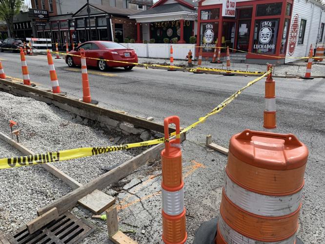 Baxter Avenue construction in front of Taco Luchador