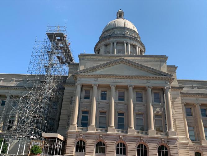 Scaffolding outside the Kentucky Capitol