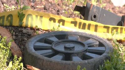 Crash debris on Northwestern Parkway 4-28-25