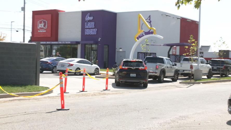 Line of cars at Jack in the Box drive-thru on Dixie Highway in Valley Station