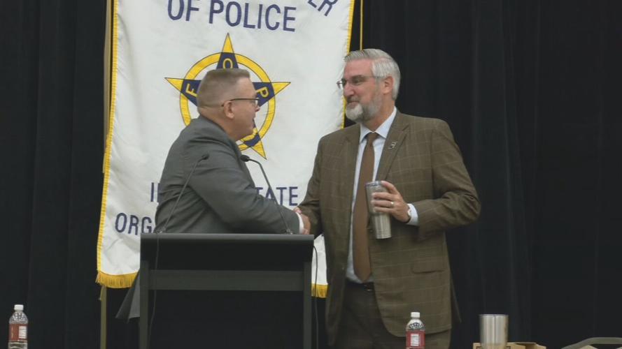 Indiana Gov. Eric Holcomb appears at 86th annual Fraternal Order of Police state conference in Indiana