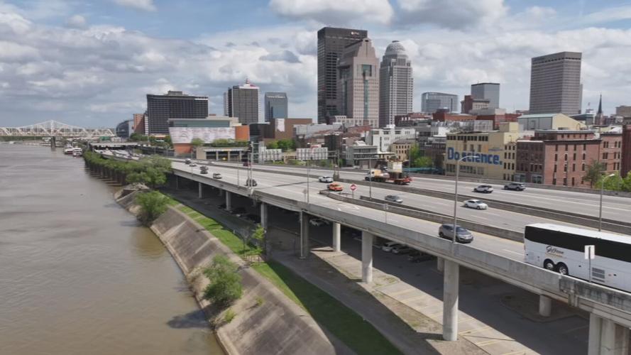 Downtown Louisville skyline drone