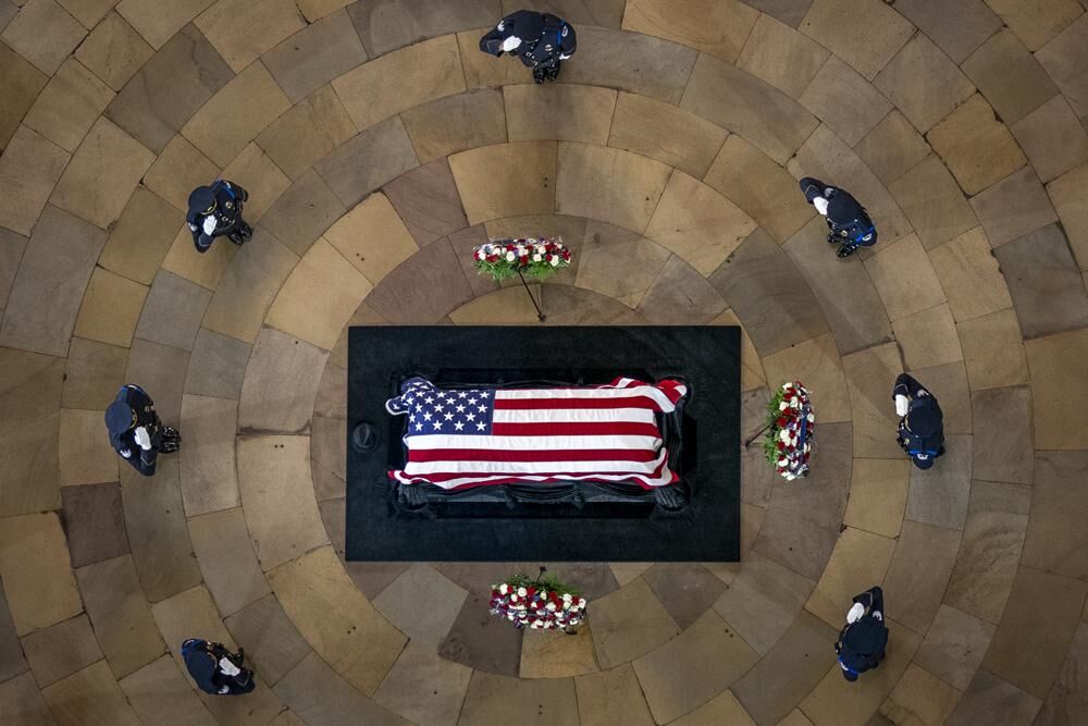 Aerial view of Reid casket