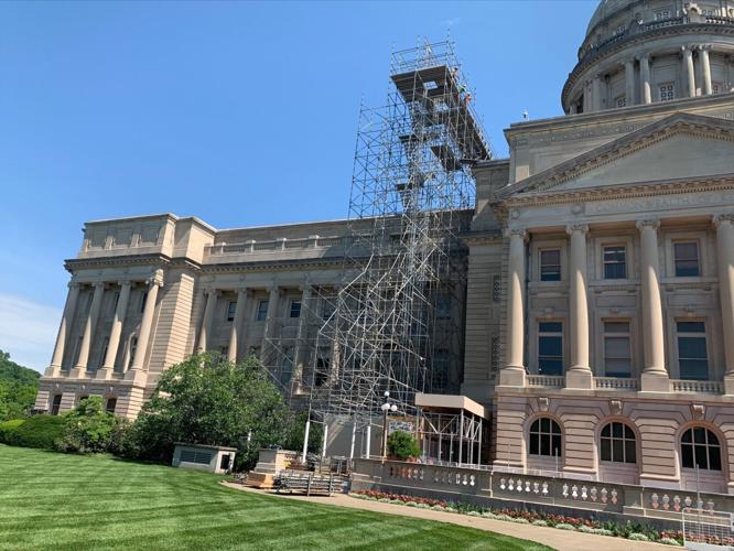 Scaffolding outside the Kentucky Capitol