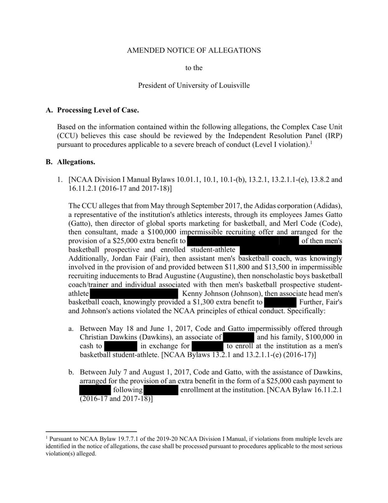 Louisville Amended Notice of Allegations