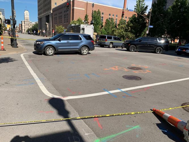 Police investigate suspicious package in downtown Louisville on Aug. 12, 2022