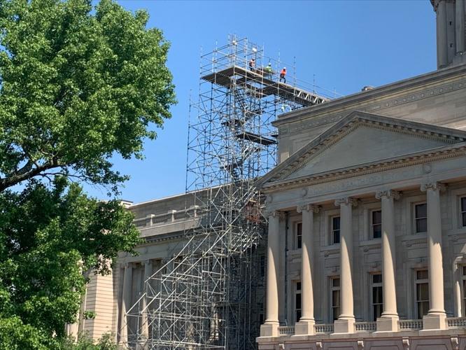 Scaffolding outside the Kentucky Capitol