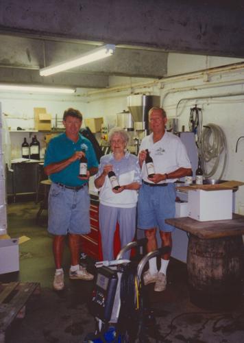 Carl Huber Sr and Gerald Anne Jeanette strawberry wine.jpg