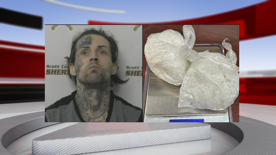 Christopher Trick booking photo next to suspected meth