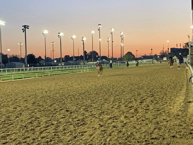 Horses training on the Churchill Downs Backside on May 2, 2022