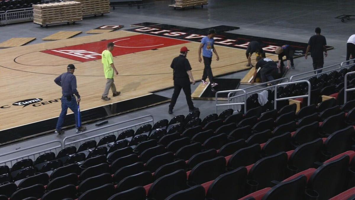 KFC Yum! Center installs new basketball and volleyball court