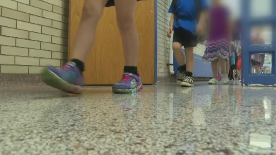 Children in school hallway