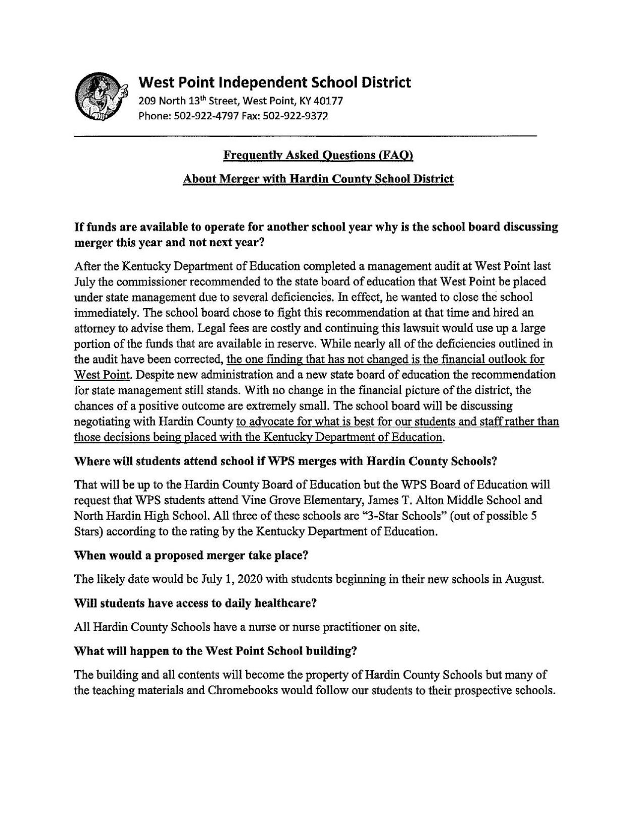 West Point Merger FAQ