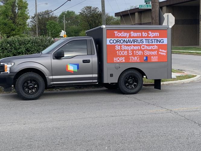 Truck at COVID-19 testing at St. Stephen Baptist Church (4/25)
