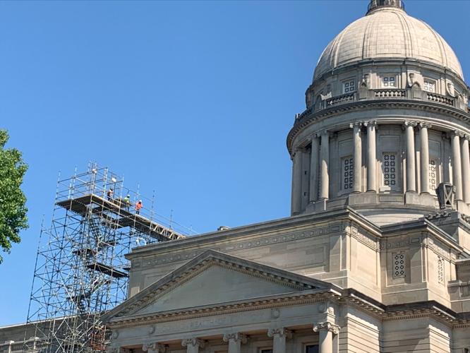 Scaffolding outside the Kentucky Capitol