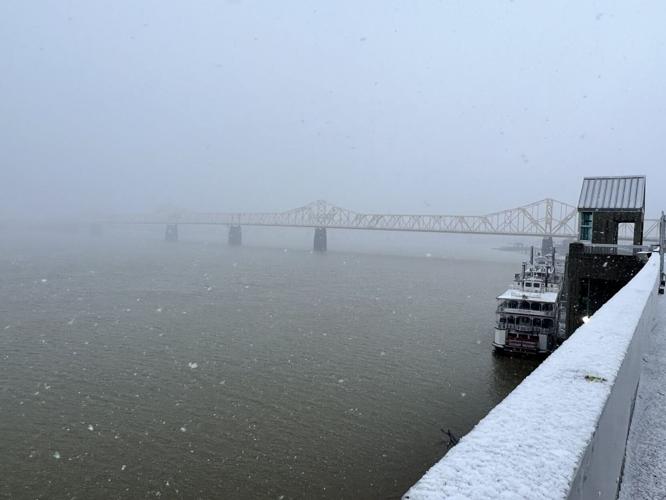 Snow in downtown Louisville from the Belvedere 1-28-22