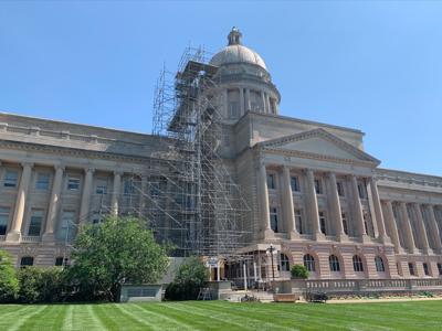 Scaffolding outside the Kentucky Capitol