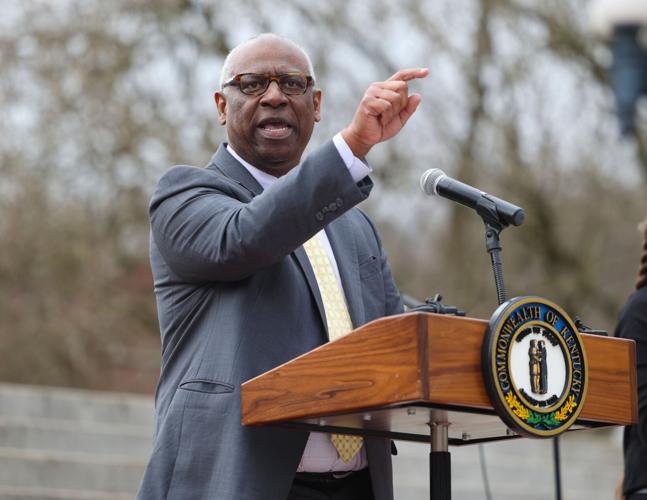 Rep. Derrick Graham speaks at March on Frankfort.JPG