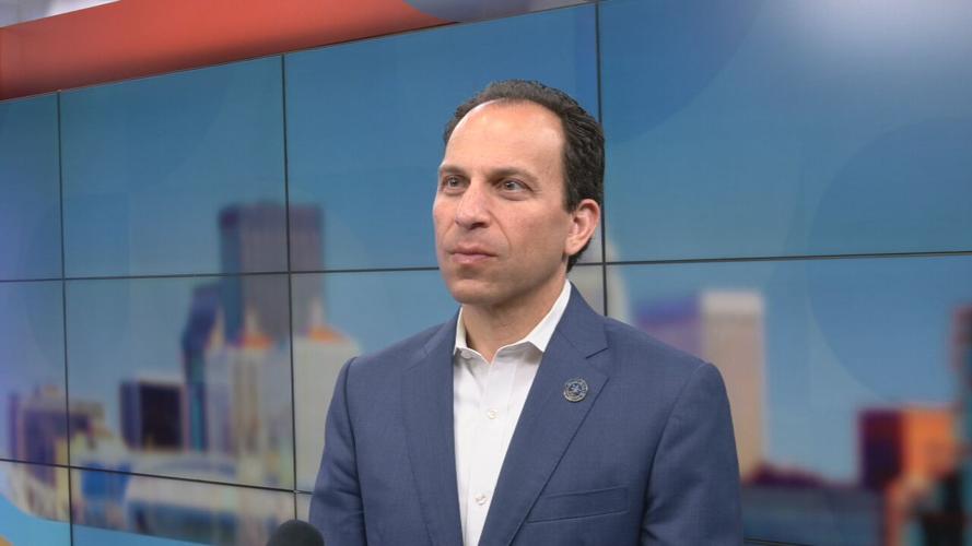 Louisville Mayor Craig Greenberg on the set of WDRB Studios
