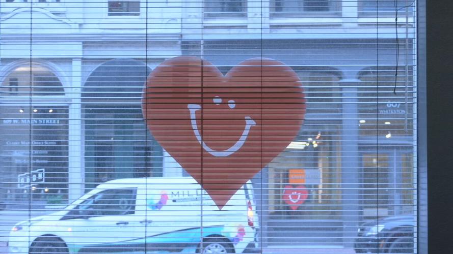 One of 100 heart stickers placed by 'Louisville's Cupid' on Valentine's Day, 2022