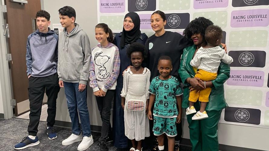 Nadia Nadim and families at Racing Louisville