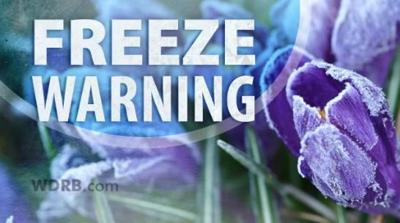 Another freeze warning in effect for our area Tuesday night